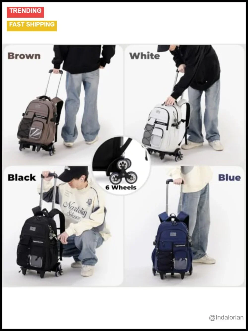 Rolling Backpack with Wheels for Kids, Lightweight Carry-On Trolley Bag, School